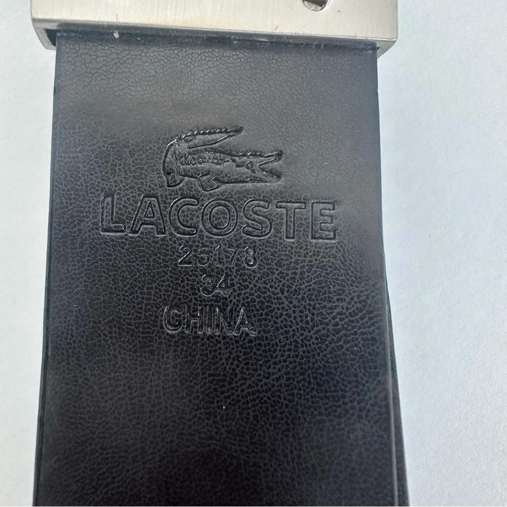 Lacoste Mens Reversible Black And Brown Leather Belt Size 34 Silver Buckle Croc